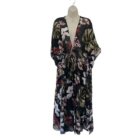 Walter Baker Tulum Caftan Kaftan Duster Black Floral Tropical One Size OS NWT - Picture 4 of 12